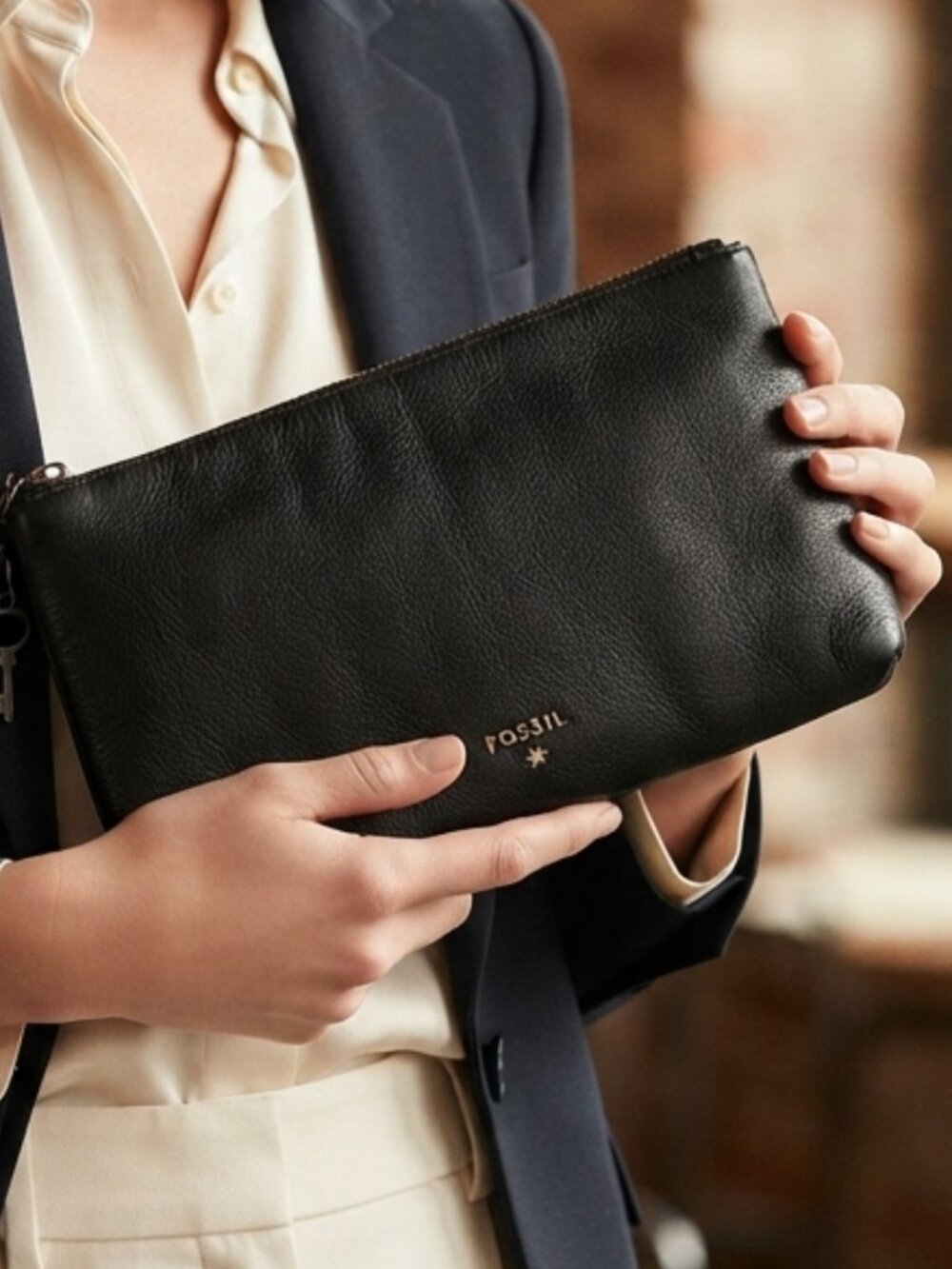 Classic Fossil Black Genuine Leather Issue No. 1954 Wristlet Bag Vintage